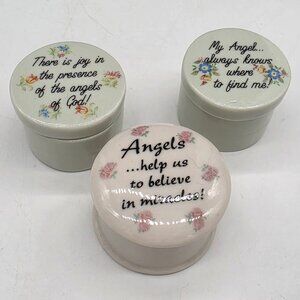 Ceramic Angel Themed Trinket Boxes With Inspirational Quotes Round 1.5"